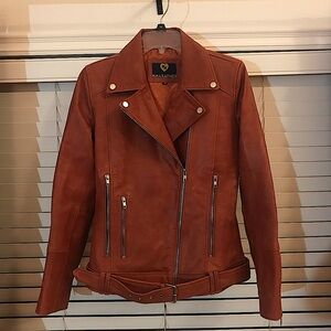 Unisex Brown Leather Motorcycle Jacket